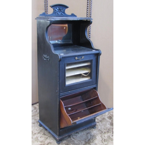 2179 - A late Victorian/Edwardian ebonised music cabinet, with inset recessed bevelled edge rectangular mir... 