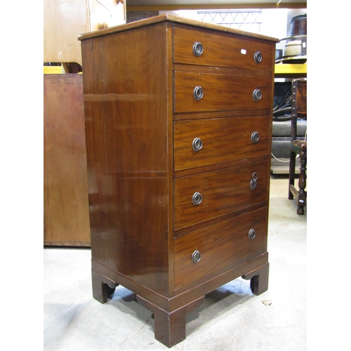 2229 - A small mahogany pedestal type chest of five long graduated drawers, with anodised ring handles and ... 