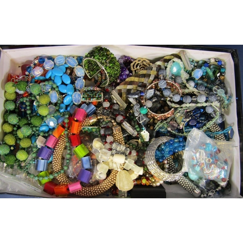 1421 - Large boxful of colourful beaded costume jewellery, mainly hardstone necklaces, some with silver cla... 