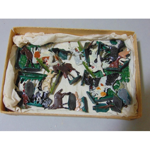 119 - Collection of vintage toys including boxed OKI tin plate farm animals, ceramic half doll brush, a fu... 