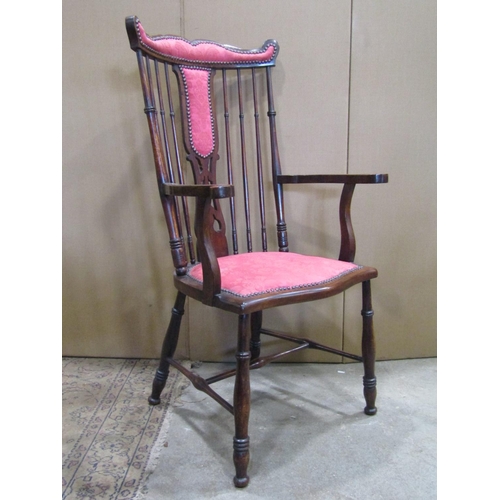 2252 - An Edwardian lightweight parlour/drawing room chair with slender turned spindle back, central pierce... 