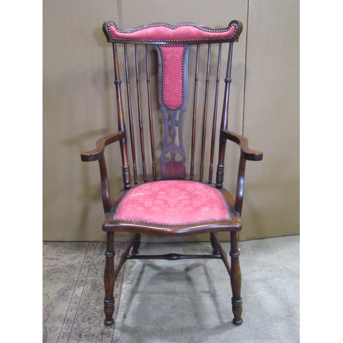 2252 - An Edwardian lightweight parlour/drawing room chair with slender turned spindle back, central pierce... 