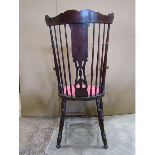 2252 - An Edwardian lightweight parlour/drawing room chair with slender turned spindle back, central pierce... 