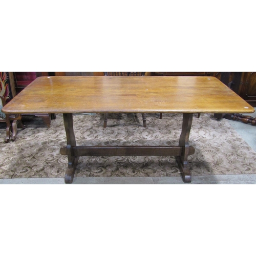 2285 - An oak refectory table, the rectangular top with moulded outline and rounded corners raised on shape... 