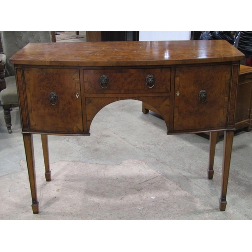 2288 - A good quality Regency style yew wood veneered D end extending dining table with single additional l... 