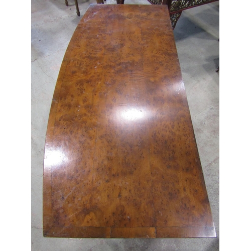 2288 - A good quality Regency style yew wood veneered D end extending dining table with single additional l... 