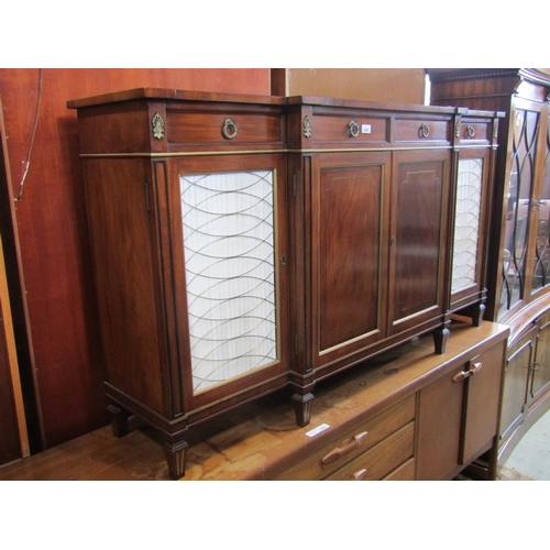 2296 - A good quality reproduction Regency style mahogany shallow breakfront freestanding dwarf side cupboa... 