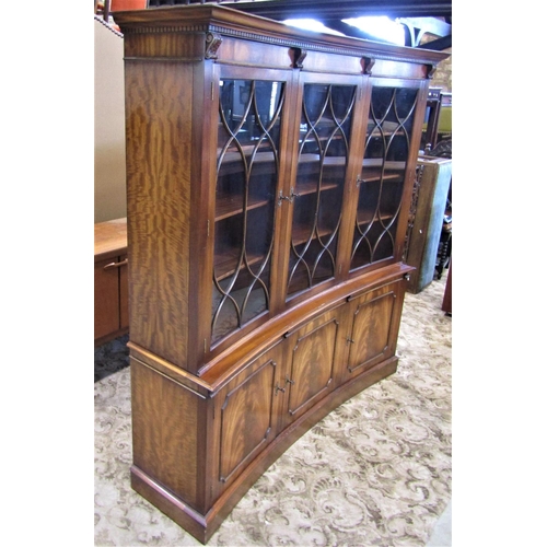 2298 - A good quality reproduction Georgian style two sectional mahogany side cabinet, the shallow concave ... 