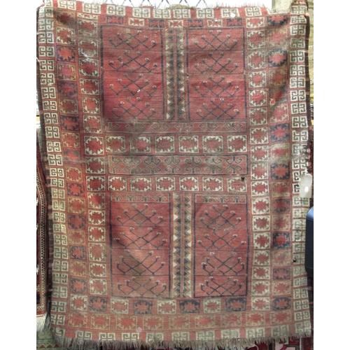 2472 - Old Baluchi type village rug with typical decoration upon a navy blue ground, 180 x 110 cm together ... 