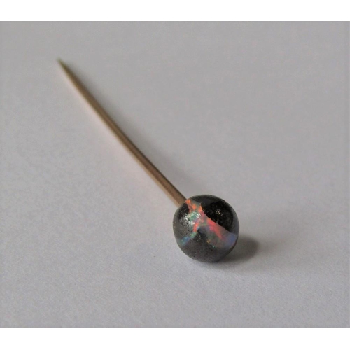 1347 - Yellow metal stick pin with spherical boulder opal terminal, together with a 9ct keeper ring and a f... 