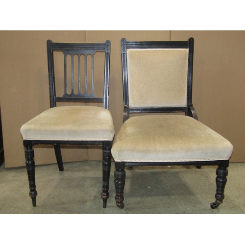 2318 - A late Victorian aesthetic movement period drawing room chair with  upholstered seat and padded back... 