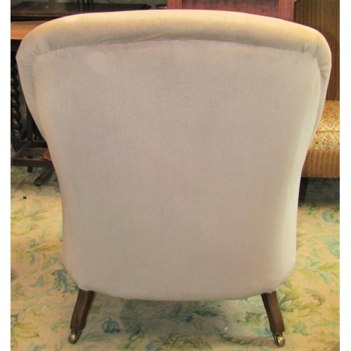 2337 - A 19th century spoonback drawing room chair with rolled arms, simple buttoned cream upholstery and r... 