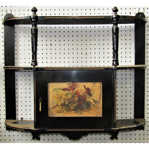 2386 - A late Victorian aesthetic movement period ebonised side cabinet with applied mouldings, painted flo... 