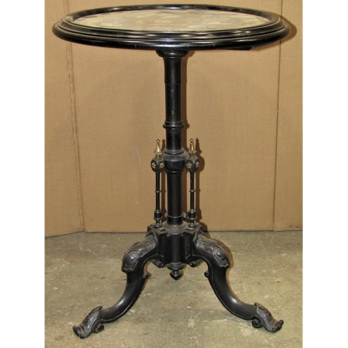 2387 - A Victorian ebonised occasional table, the circular top with moulded outline and inset glazed floral... 