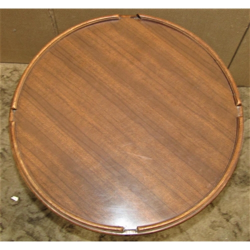 2196 - A low walnut drinks table with circular top 50cm in diameter(ex union castle passenger liner)