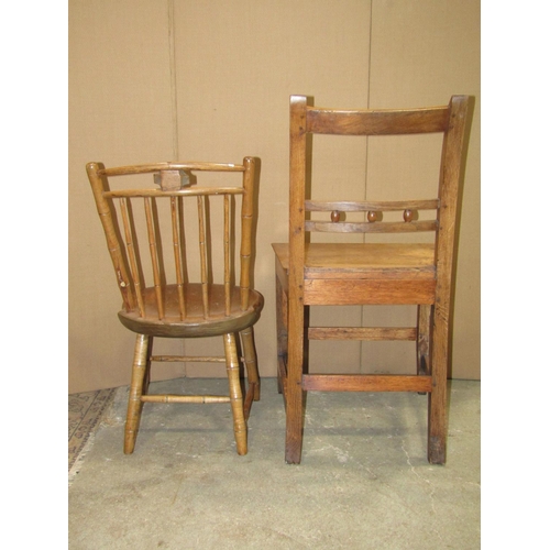 2397 - A 19th century stripped oak countrymade bar back dining chair with solid seat, raised on square cut ... 