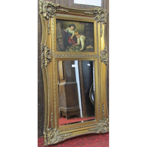 2401 - A reproduction wall mirror, the swept stepped and moulded gilt frame with foliate detail, enclosing ... 