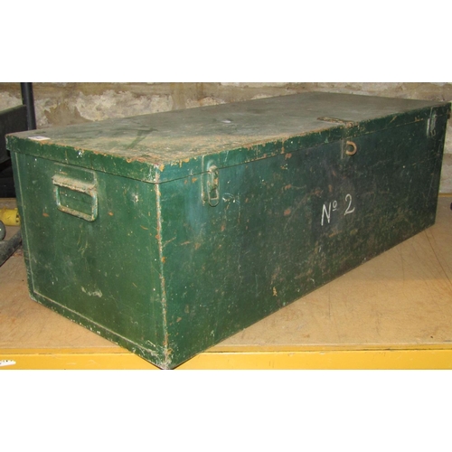 2148 - A green painted steel trunk containing various power tools comprising a Black and Decker KA510 Elect... 