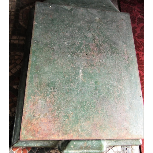 2105 - An antique cast iron platform scale, with brass fittings and original green painted and gilt highlig... 