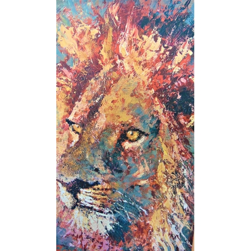 281 - Rolf (Contemporary school) - Study of a lion, signed coloured limited edition oil effect print, 59 x... 