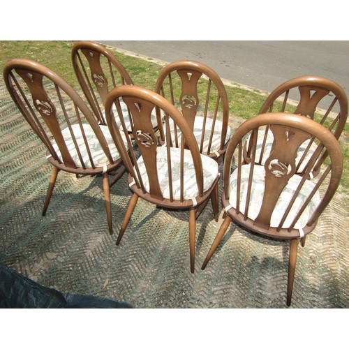 2162 - A set of six Ercol stained beechwood Windsor style hoop and stick back dining chairs, with shaped sp... 