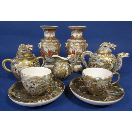 1066 - A collection of good quality late 19th century Satsuma teawares with ornate painted and gilded decor... 