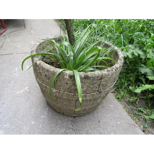 2063 - Reclaimed barrel shaped planter, 45 cm diameter