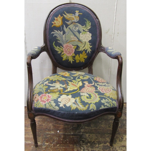 2823 - An 18th century Hepplewhite style open elbow chair with cameo shaped back, serpentine seat set withi... 