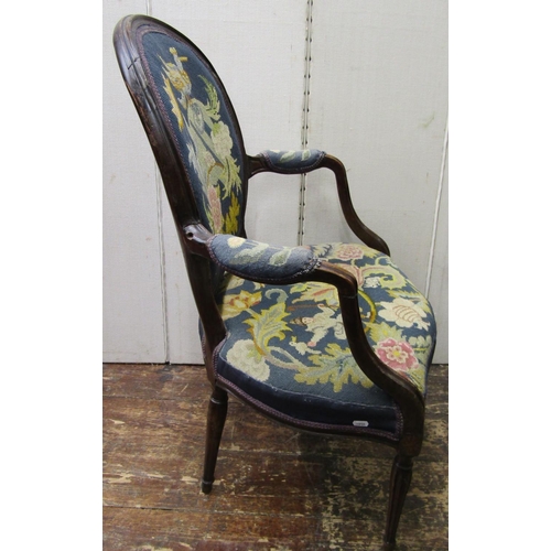 2823 - An 18th century Hepplewhite style open elbow chair with cameo shaped back, serpentine seat set withi... 