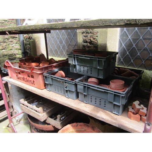 2066 - A large quantity (100+) reclaimed terracotta flower pots of varying size, a number weathered (af)