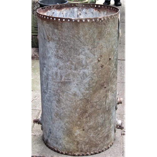 2068 - A reclaimed heavy gauge galvanised steel cylindrical tank/boiler, with riveted detail, 46cm diameter... 