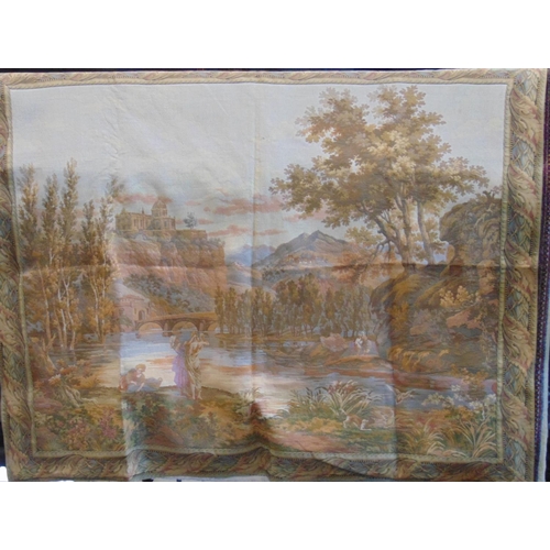 1597 - 2 machine worked Belgian type wall hangings each with aubusson style tapestry of classical pastoral ... 