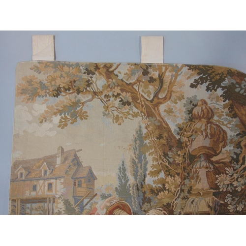 1597 - 2 machine worked Belgian type wall hangings each with aubusson style tapestry of classical pastoral ... 