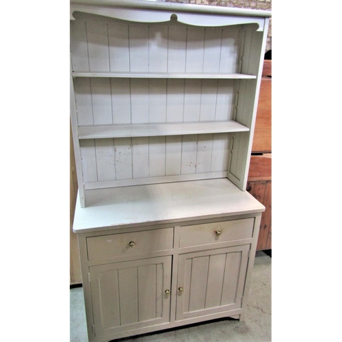 2322 - A rustic painted pine kitchen dresser with tongue and groove boarded framework, the base enclosed by... 