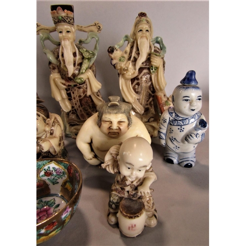 1546 - A collection of Chinese carved bone figures of immortals, each 12cm high approx; together with a fur... 