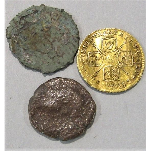 1560 - Georgian gold quarter florin, together with two further archaic coins (3)