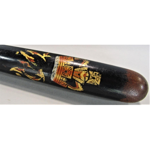 1563 - Antique ebonised police truncheon with gilt painted crown and VR number B2, 39cm long