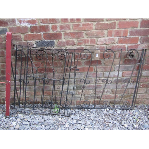 2095 - A reclaimed section of iron work railing with repeating scroll work panels 163 cm long x 81 cm high,... 