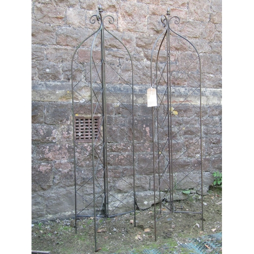 2110 - A pair of contemporary folding garden obelisks with lattice panels and simple scroll detail, 164 cm ... 