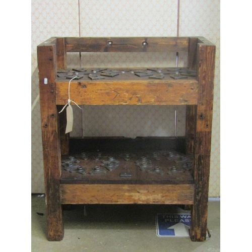 2234 - An industrial freestanding two tier pine framed unit believed to be a rope makers bench, 76cm wide x... 