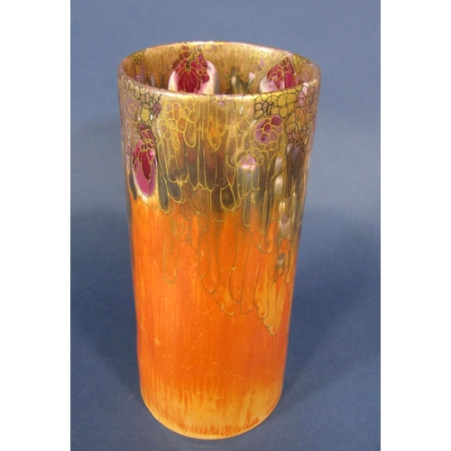 1067 - A good quality Wilkinson Ltd vase of cylindrical form with orange glazed finish and overlaid stylise... 