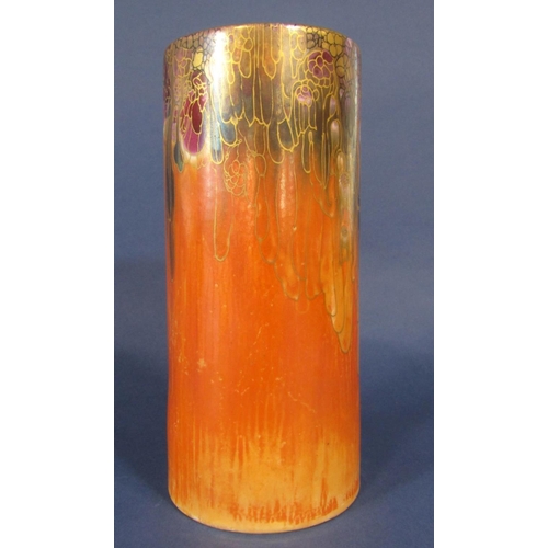 1067 - A good quality Wilkinson Ltd vase of cylindrical form with orange glazed finish and overlaid stylise... 