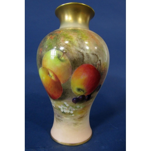 1071 - A Royal Worcester vase of baluster shaped form with painted fruit decoration signed Ricketts, with p... 