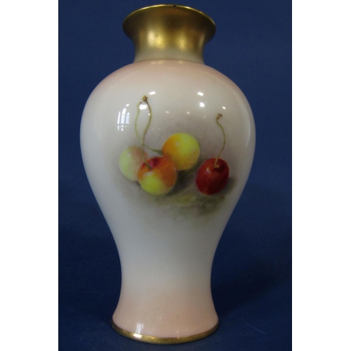 1071 - A Royal Worcester vase of baluster shaped form with painted fruit decoration signed Ricketts, with p... 