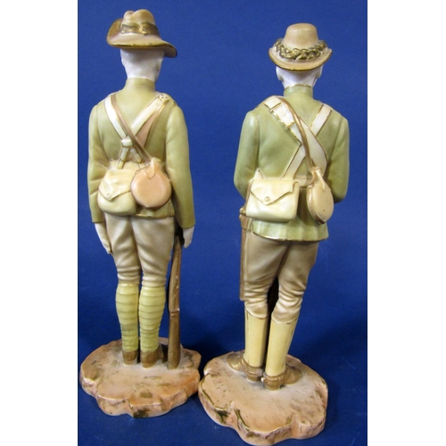 1072 - A pair of Royal Worcester Boer War series figures decorated in pale green and gilt, one showing The ... 