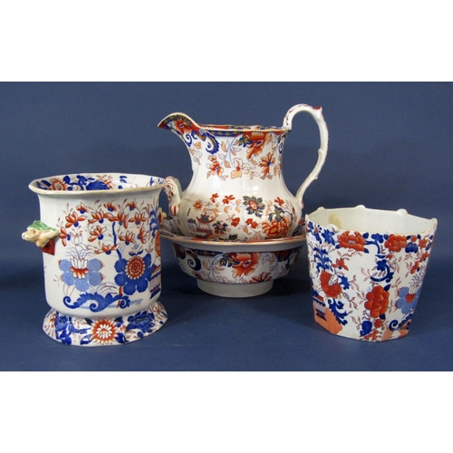 1078 - A 19th century Amhurst Japan stone china ewer and basin, together with a further ironstone two handl... 