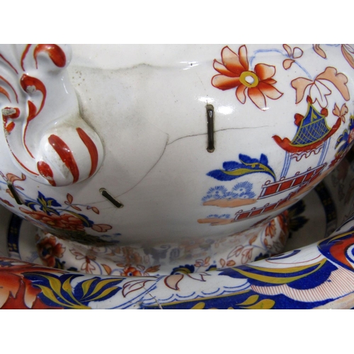 1078 - A 19th century Amhurst Japan stone china ewer and basin, together with a further ironstone two handl... 