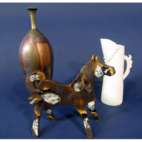 1085 - A studio pottery two dimensional model of a standing horse with impressed monogrammed to reverse, 16... 