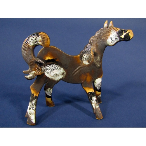 1085 - A studio pottery two dimensional model of a standing horse with impressed monogrammed to reverse, 16... 