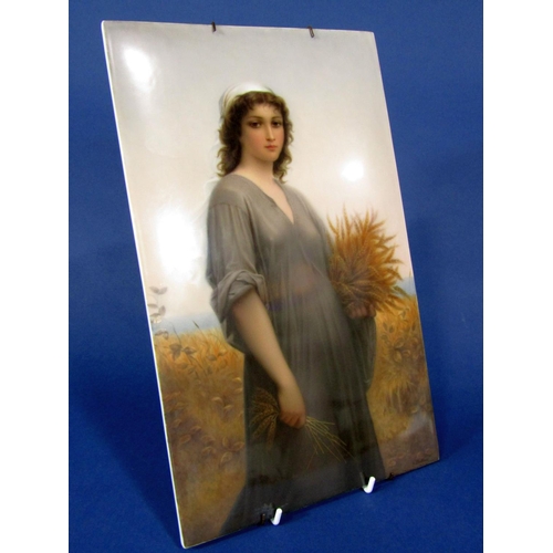 1086 - A good quality late 19th century Berlin porcelain type plaque with painted decoration of a young fem... 